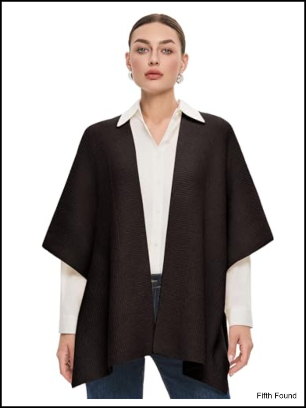 Ribbed Knit Open Front Shawl Wrap Poncho Cape One Size